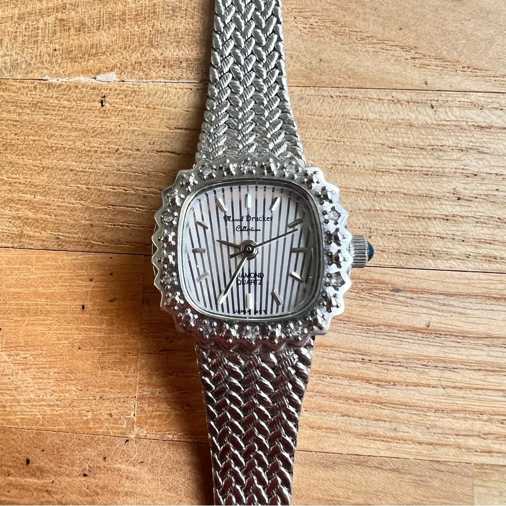 Marcel Drucker ladies silver tone diamond cocktail dress watch NEW BATTERY